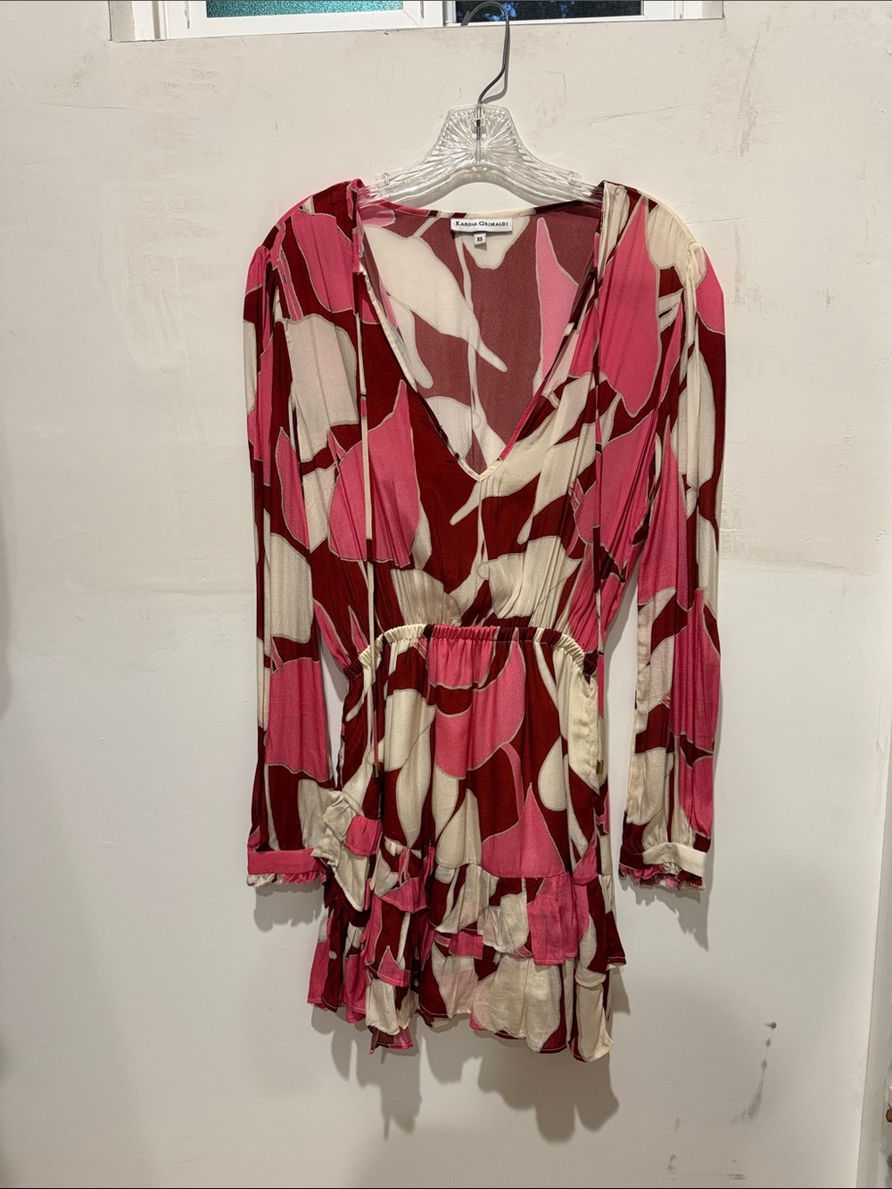 Karina Grimaldi Pink, Cream & Burgundy Abstract Print Mini Dress